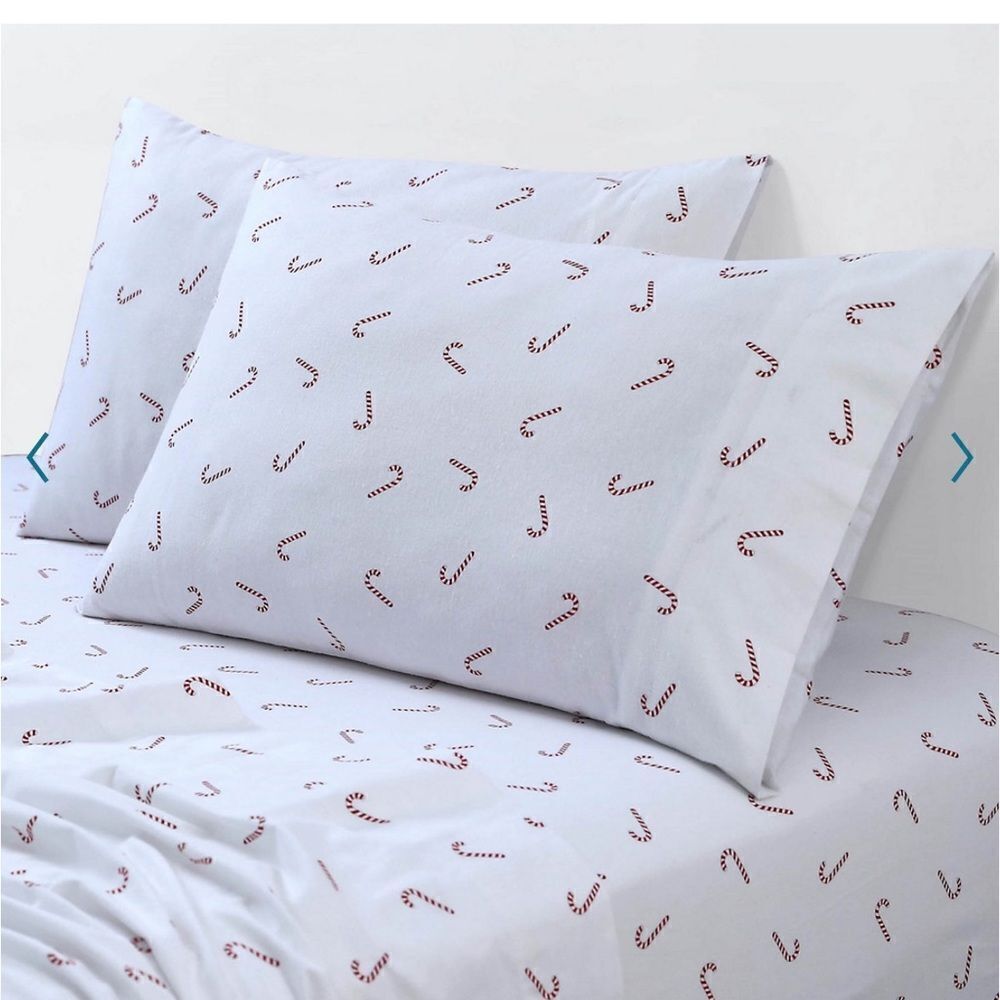 Martha Stewart Christmas Candy Cane Cotton Flannel Twin Sheets Set